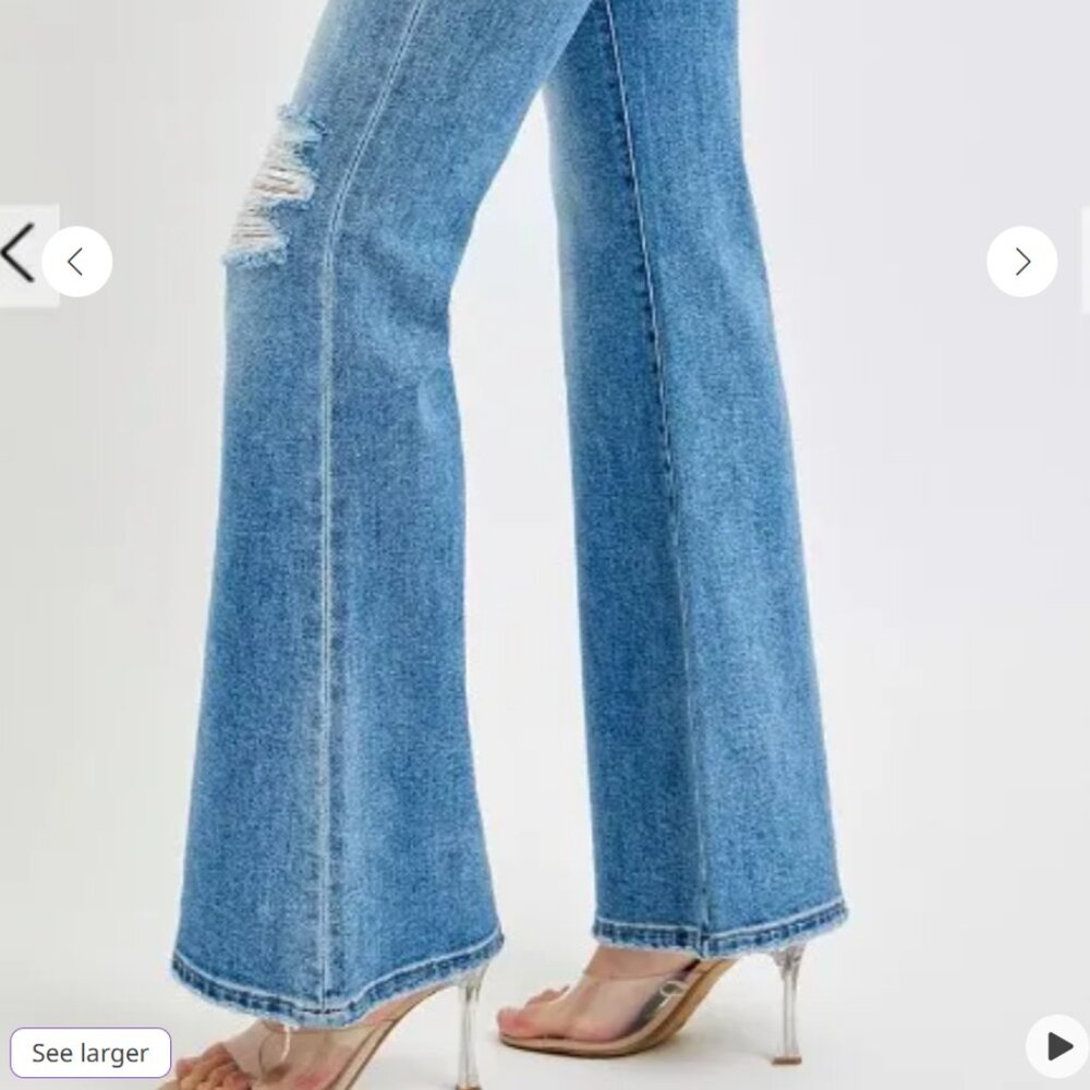 Stylish Light Blue Flare Jeans - Picture 3 of 15